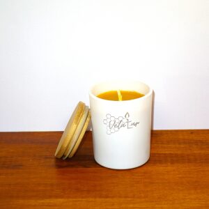 Vela aroma miel vaso blanco