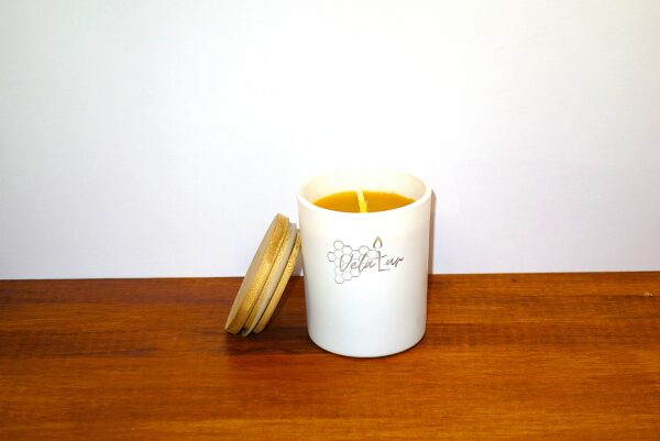 Vela aroma miel vaso blanco